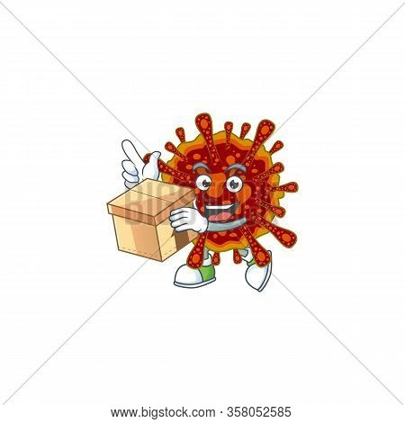 An Icon Of Deadly Coronvirus Mascot Design Style With A Box