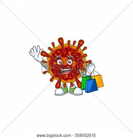 Smiley Rich Deadly Coronvirus Mascot Design With Shopping Bag