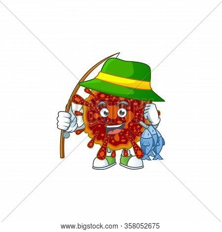 Cartoon Character Of Funny Fishing Deadly Coronvirus