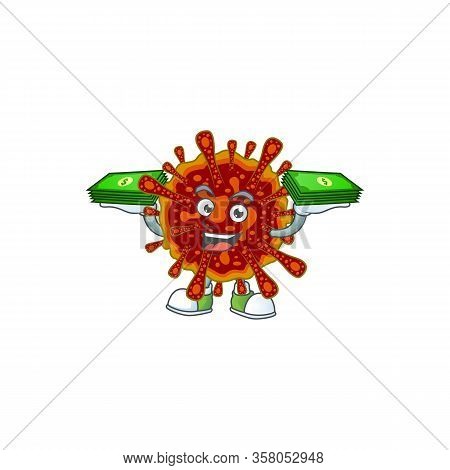 Happy Rich Deadly Coronvirus Character With Money On Hands
