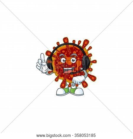 An Attractive Deadly Coronvirus Mascot Character Concept Wearing Headphone