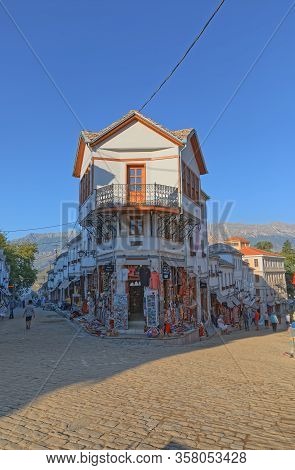 Gjirokaster, Albania - September 29, 2019: People Enjoying The Peaceful Atmosphere In Quarters Of Ol