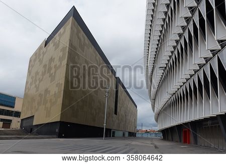 Bilbao, Spain, July 29, 2018: View Of The Facade Of The San Mames Football Stadium In Bilbao, Basque