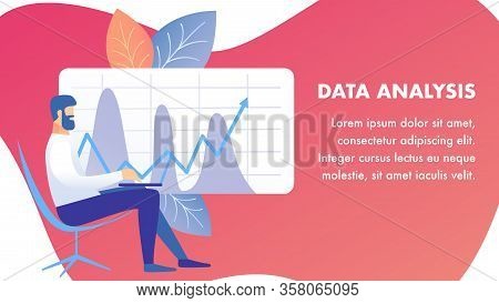 Data Analysis, Examination Banner Vector Template. Analyst Sitting In Chair With Laptop Cartoon Char