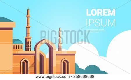 Nabawi Mosque Building Architecture Exterior Muslim Cityscape Religion Concept Horizontal Flat Copy 
