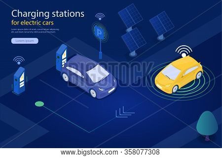 Conceptual Illustration Of Electric Car Charging Station.