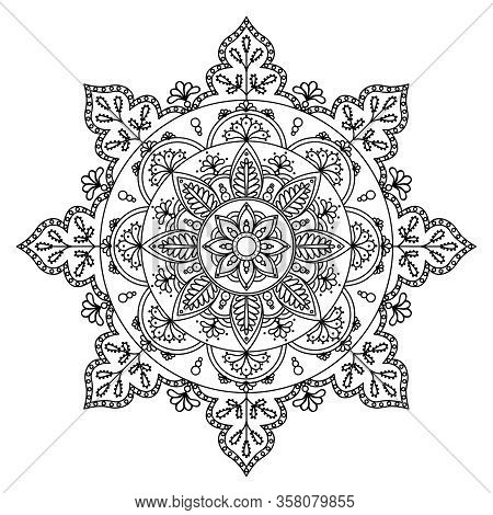 Mandala. Round Ornament Pattern.hand Drawn Background. Black And White Vector.