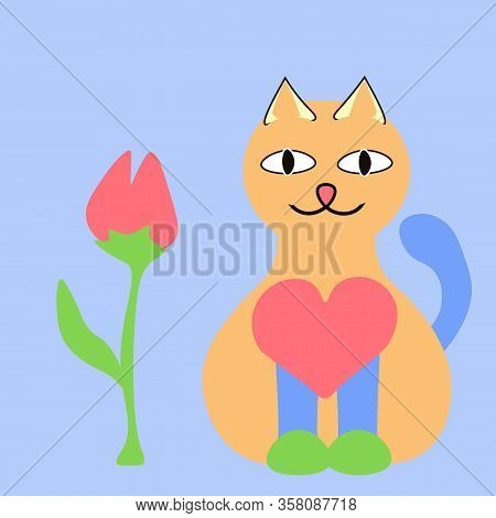 Cute Kitten Cat And Flower Baby Card Greeting Clothes Simple To Edit