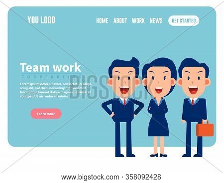 Group Of Happy Character Team. Teamwork Concept, Web Banner