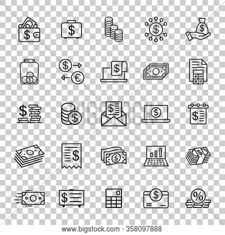 Money Finance Icon Set In Flat Style. Payment Vector Illustration On White Isolated Background. Curr