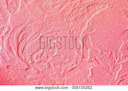 Texture Of Bright Pink Concrete Wall With Glaze Finish. Luxury Background For Design On A Building T