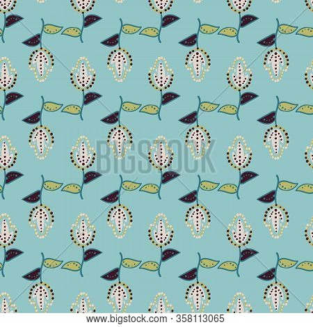 Rows Of Ornamental Flowers Seamless Vector Pattern. Decorative Nature Themed Surface Print Design. F