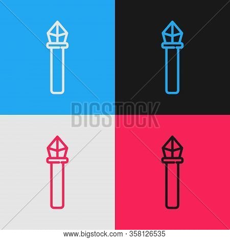 Pop Art Line Magic Staff Icon Isolated On Color Background. Magic Wand, Scepter, Stick, Rod. Vector 