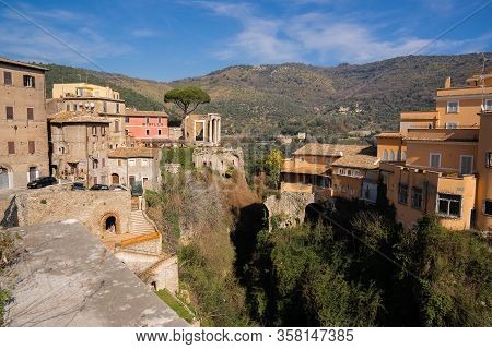 Waterfalls In The City Of Tivoli At  Villa Gregoriana In Lazio, Italy