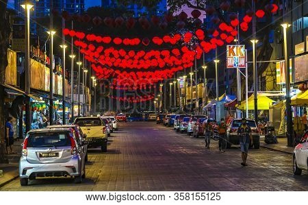 Kuala Lumpur, Malaysia - March 25, 2020: A Night View Of Almost Empty Jalan Alor Bukit Bintang Area 