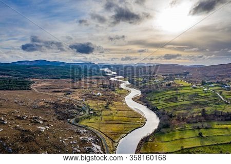 Aerial View Of Gweebarra River Between Doochary And Lettermacaward In Donegal - Ireland.