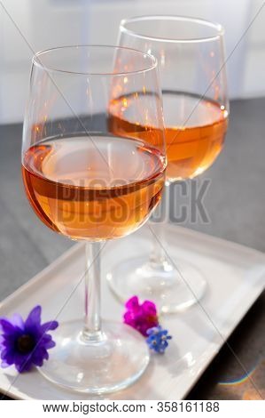 French Rose Wine From Provence In Two Glasses In Sunny Day