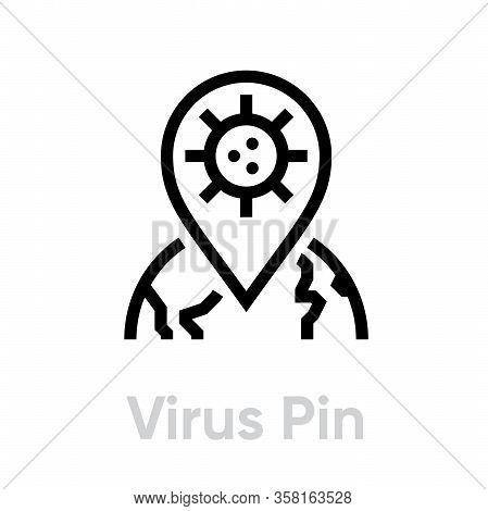 Virus Pin Aria Spread Icon. Editable Line Vector.