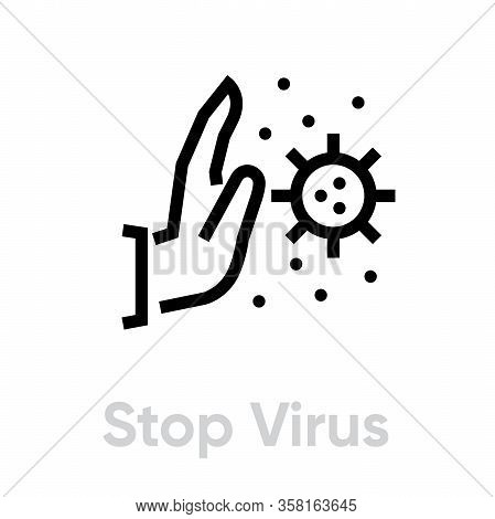 Hand Stop Virus Spread Icon. Editable Line Vector.