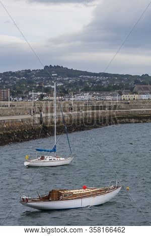 Aerial View Of Sailing Boats, Ships And Yachts In Dun Laoghaire Marina Harbour, Ireland
