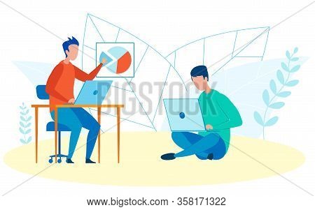 Stock Brokers At Work Flat Vector Illustration. Finance Experts Analysing Company Market Shares Cart