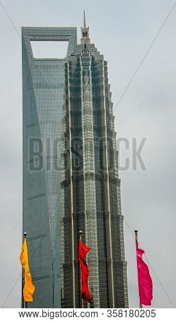 Shanghai, China - May 4, 2010: Bottle Opener Building Or Changhai World Financial Center Tower, And 