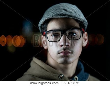 teenager boy portrait at night
