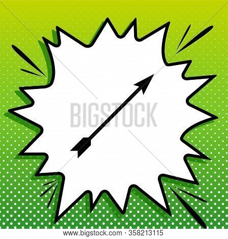 Arrow Sign. Black Icon On White Popart Splash At Green Background With White Spots. Illustration.