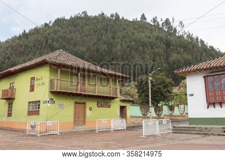 Nemocon, Cundinamarca / Colombia; March 24, 2018: Exterior View Of The Salt Museum, Green Constructi