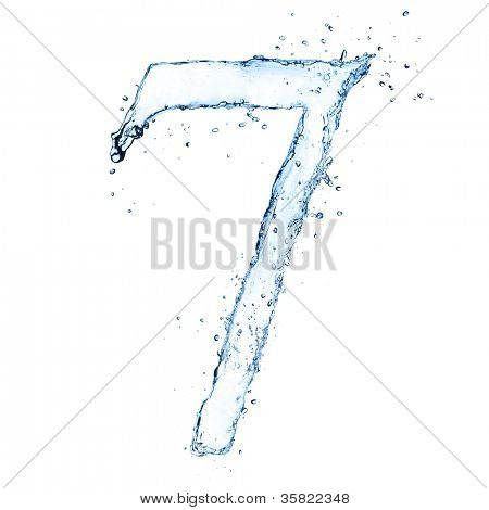 Water splashes number "7" isolated on white background