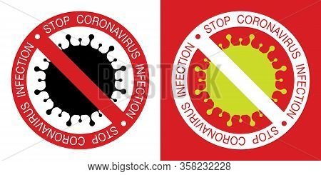 Coronavirus Covid-19 Icon Set. Novel Coronavirus 2019-ncov Symbol. Stop Coronavirus Infection. Prohi