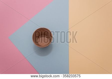 Many Craft Paper Cups For Coffee Or Any Drinks On A  Blue Paper Background. Concept Of Ziro Waste, N