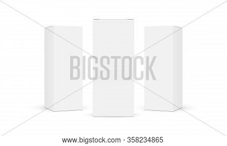 Three Cardboard Rectangular Packaging Boxes Mockups Isolated On White Background. Vector Illustratio