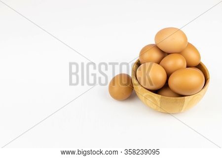Raw Chicken Egg Isolated On White Background, Space For Text.