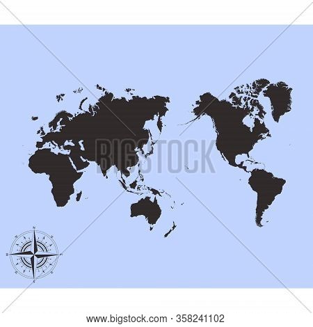 Vector Monochrome Pacific Centred World Map For Your Design