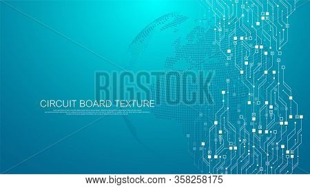 Technology Abstract Circuit Board Texture Background. High-tech Futuristic Circuit Board Banner Wall