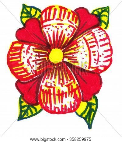 Beautiful Abstract Illustration With Red Flower On White Background.