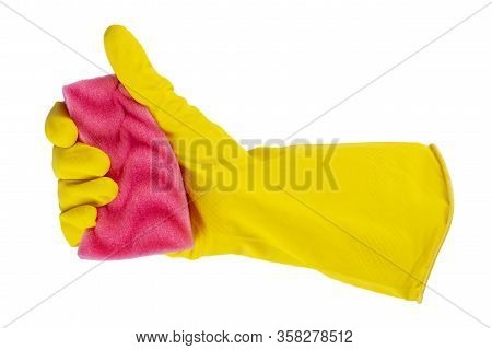 Yellow Rubber Glove For Cleaning, Workhouse Concept. Ok Symbol. File Contains Clipping Path.