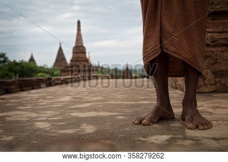 Feet Of One Monk In The Temples Of Pagan In Burma