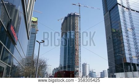 Warsaw, Poland. 27 March 2020. Roundabout Daszynski. New Skyscrapers In The Financial District Of Do