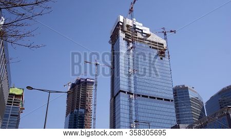 Warsaw, Poland. 27 March 2020. Roundabout Daszynski. New Skyscrapers In The Financial District Of Do
