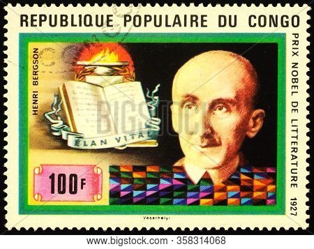 Moscow, Russia - March 29, 2020: Stamp Printed In Congo Shows Portrait Of Henri-louis Bergson (1859-