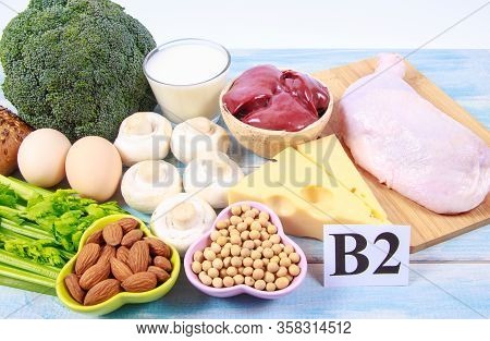 Food Ingredients Containing A Large Amount Of Vitamin B2 (riboflavinum). The Concept Of Healthy Eati
