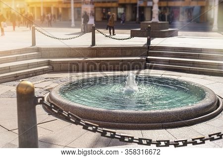 Fountain On Ban Jelacic Square In Zagreb, Croatia.
