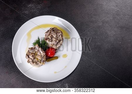 Delicious Beef Stroganoff With Soft Mashed Potatoes. Beef Stroganoff Served With Potato
