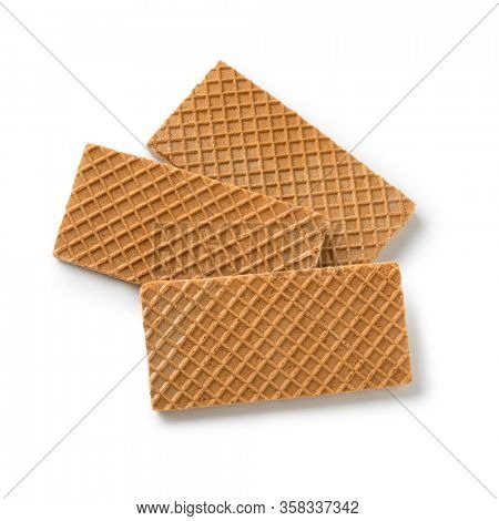 Traditional dutch sweet cookie called wafeltje, waffle isolated on white background 