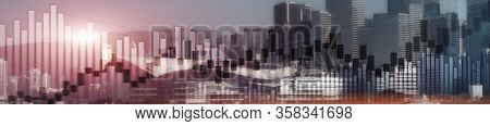 Website Header And Banner Of Hong Kong Cityscape With Skyscarapers. Trading And Stock Markets.