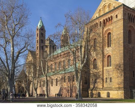 The Speyer Cathedral Located In Speyer, Germany At Evening Time