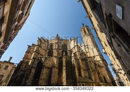 Santa Maria Del Mar (1383) Is An Imposing Church In The Ribera District Of Barcelona, Spain