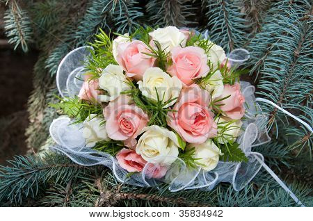Brude buket med hvid og lyserød Rose på Wedding Day bryllup blomster